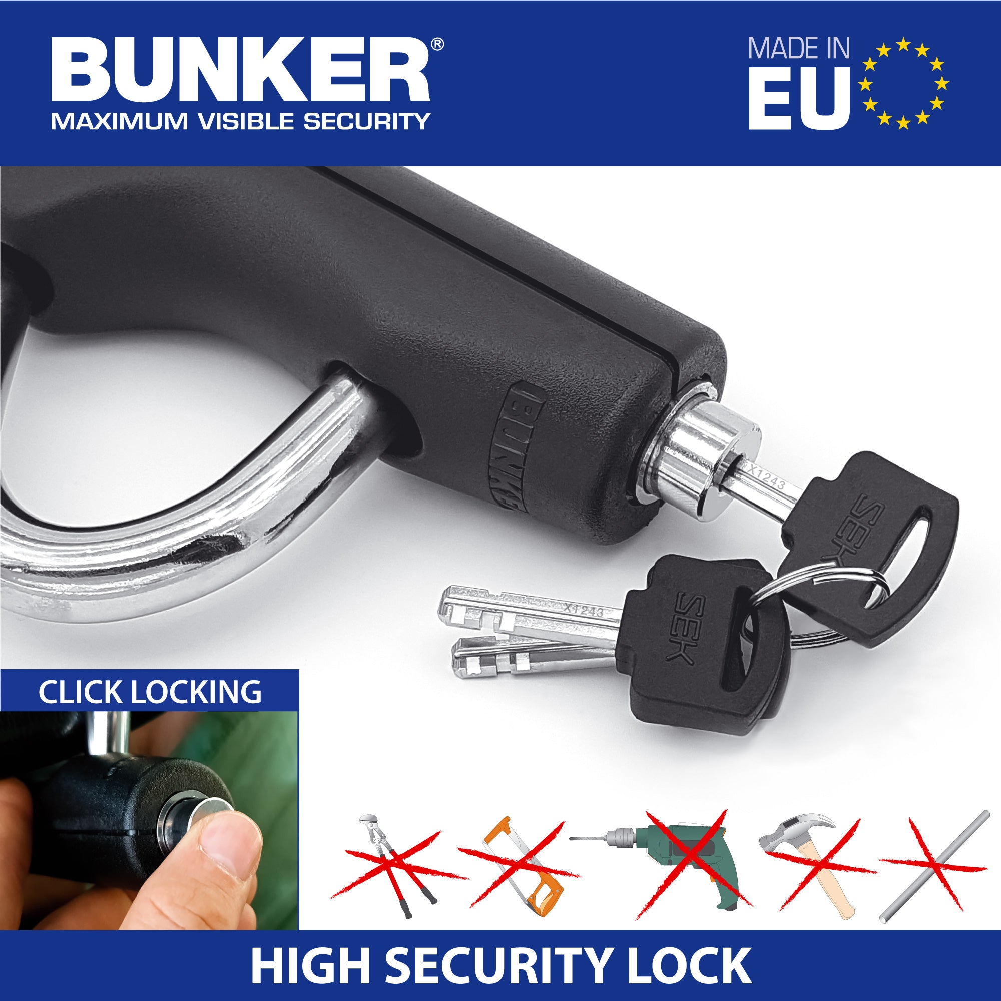 Bunker BB83/B Barra Antirrobo Coche Alta Gama Volante Pedal 80cm max, Fácil Ajuste Más Preciso, Bloqueo Inmovilizador Antirobo Freno Embrague para Auto, Furgoneta, Caravana Camper Camion